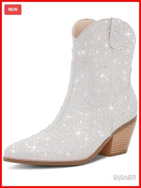 Rhinestone Cowboy Boots Women Sparkly Cowgirl Ankle Boots Western Party